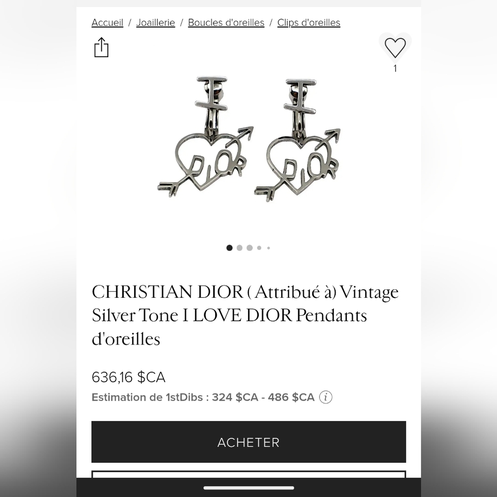 Christian Dior Silver Tone I LOVE DIOR Earrings
